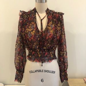 Free People Floral Mesh Blouse